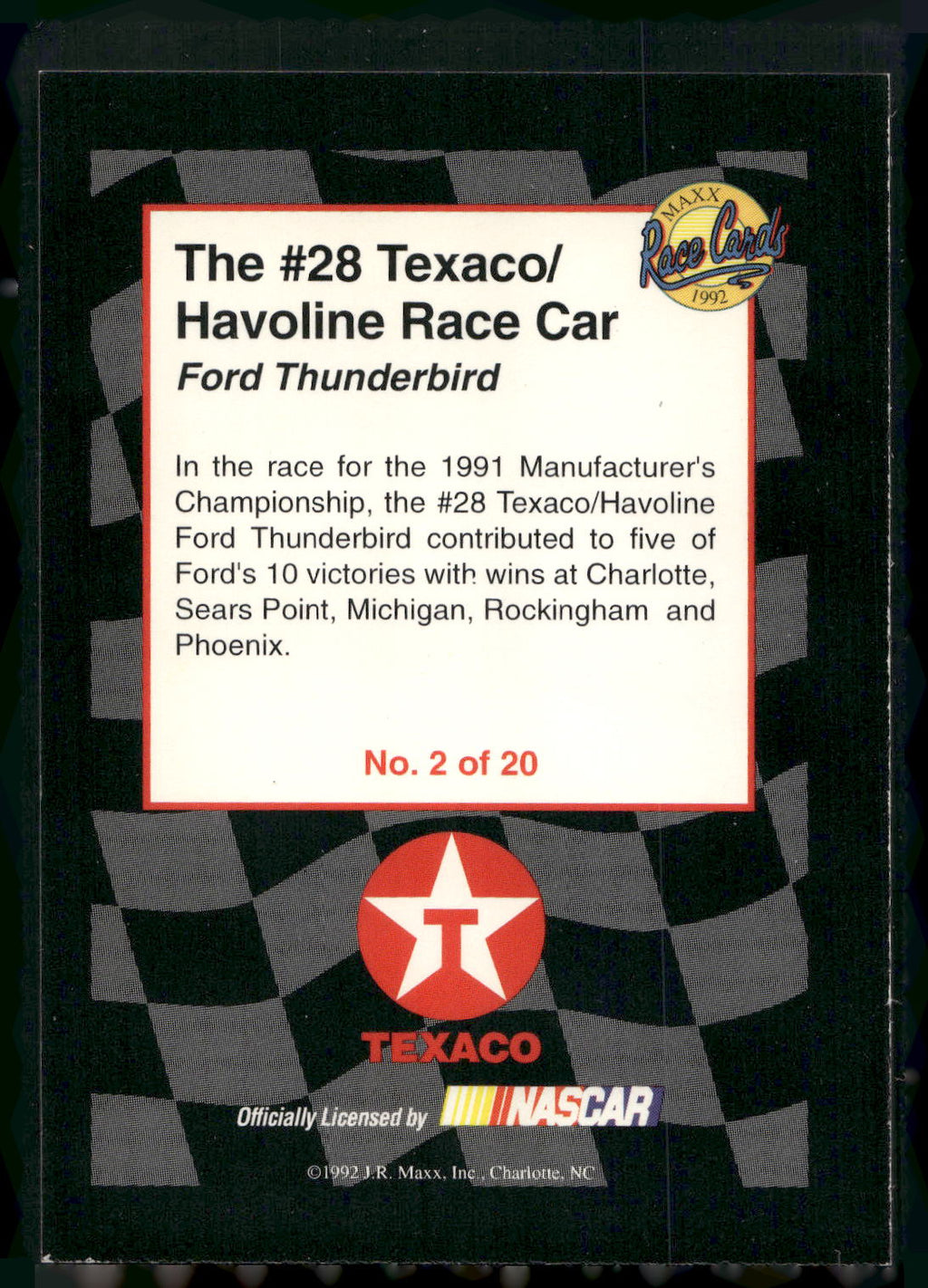 1992 Maxx Texaco Davey Allison #2 #28 Thunderbird