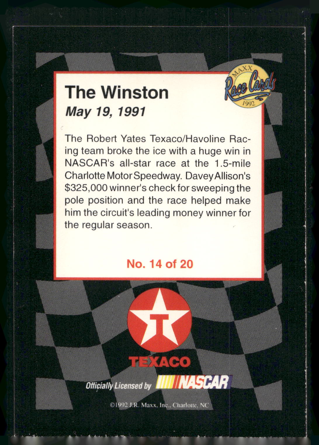1992 Maxx Texaco Davey Allison #14 Victory #1 - The Winston