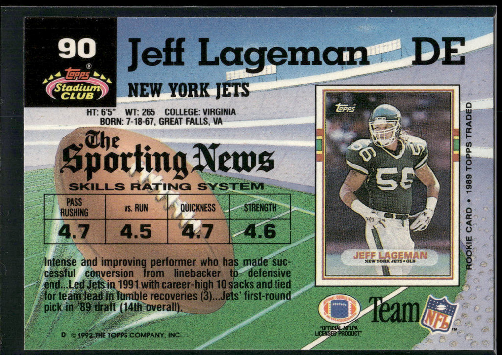 1992 Stadium Club #90 Jeff Lageman