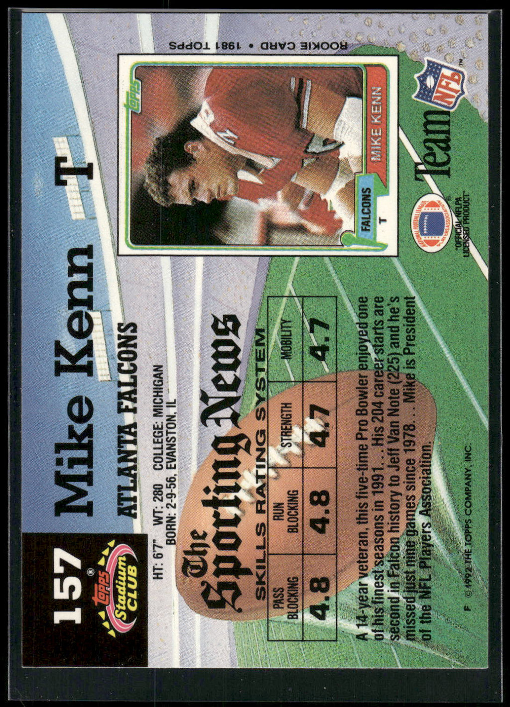 1992 Stadium Club #157 Mike Kenn