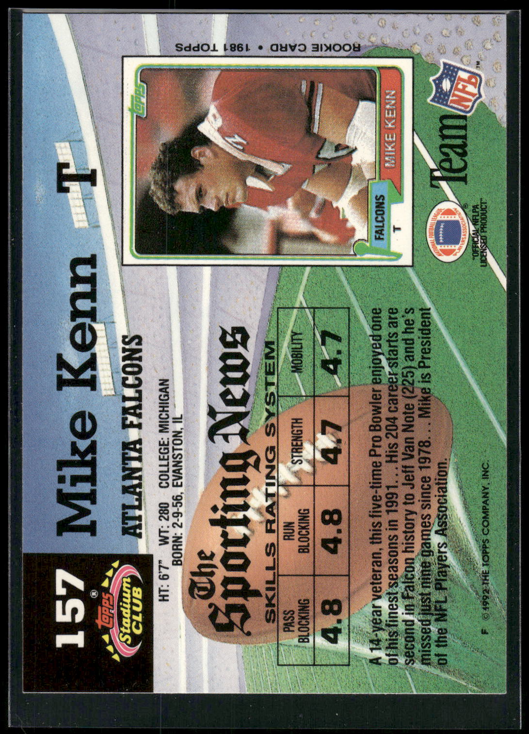 1992 Stadium Club #157 Mike Kenn