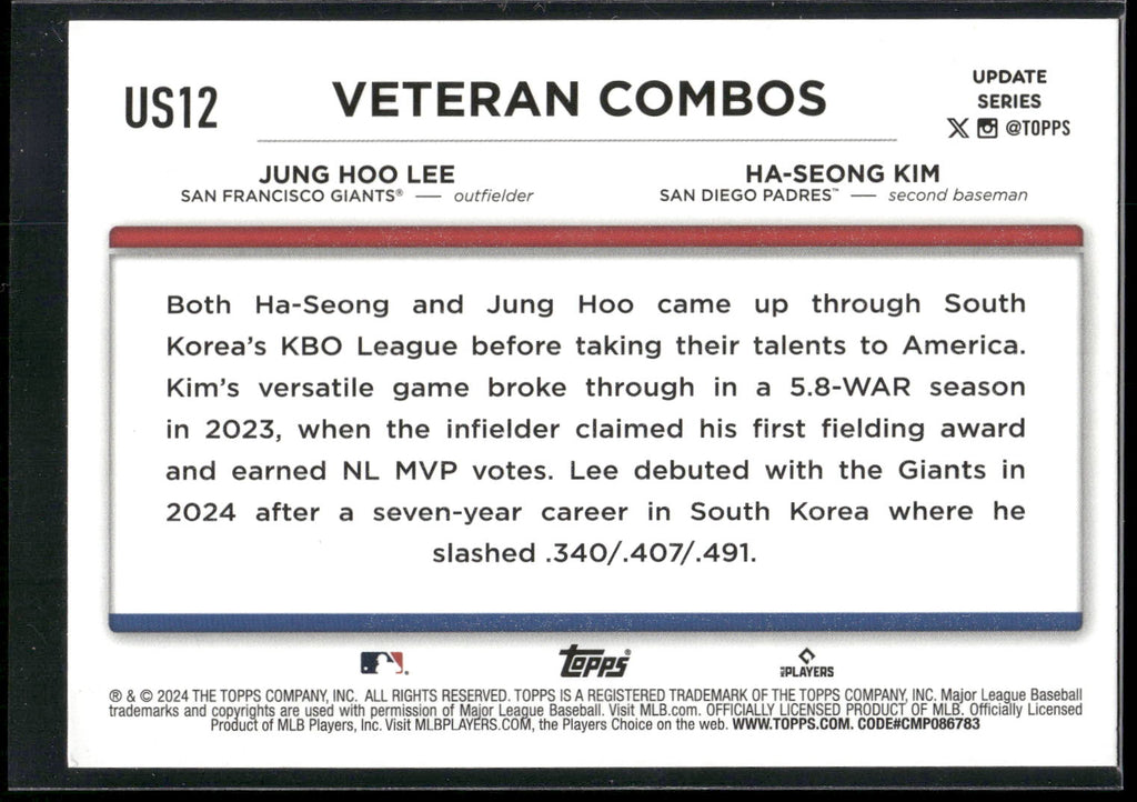 2024 Topps Update #US12 (Ha-Seong Kim / Jung Hoo Lee) Holiday Jack O'Lanterns