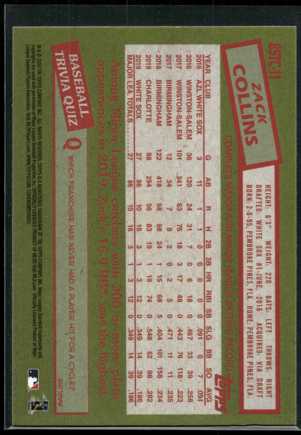 2020 Topps #85TC-11 Zack Collins