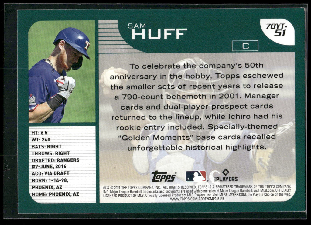 2021 Topps #70YT-51 Sam Huff 70 Years of Topps Baseball (Series 2)