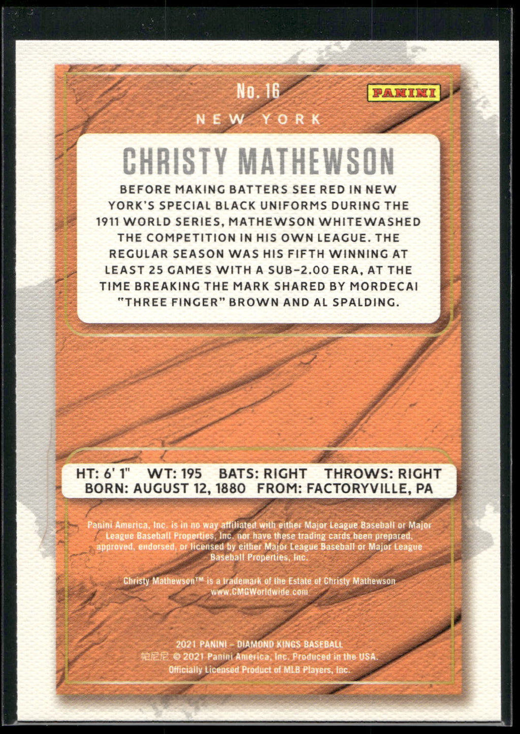 2021 Panini Diamond Kings #16 Christy Mathewson