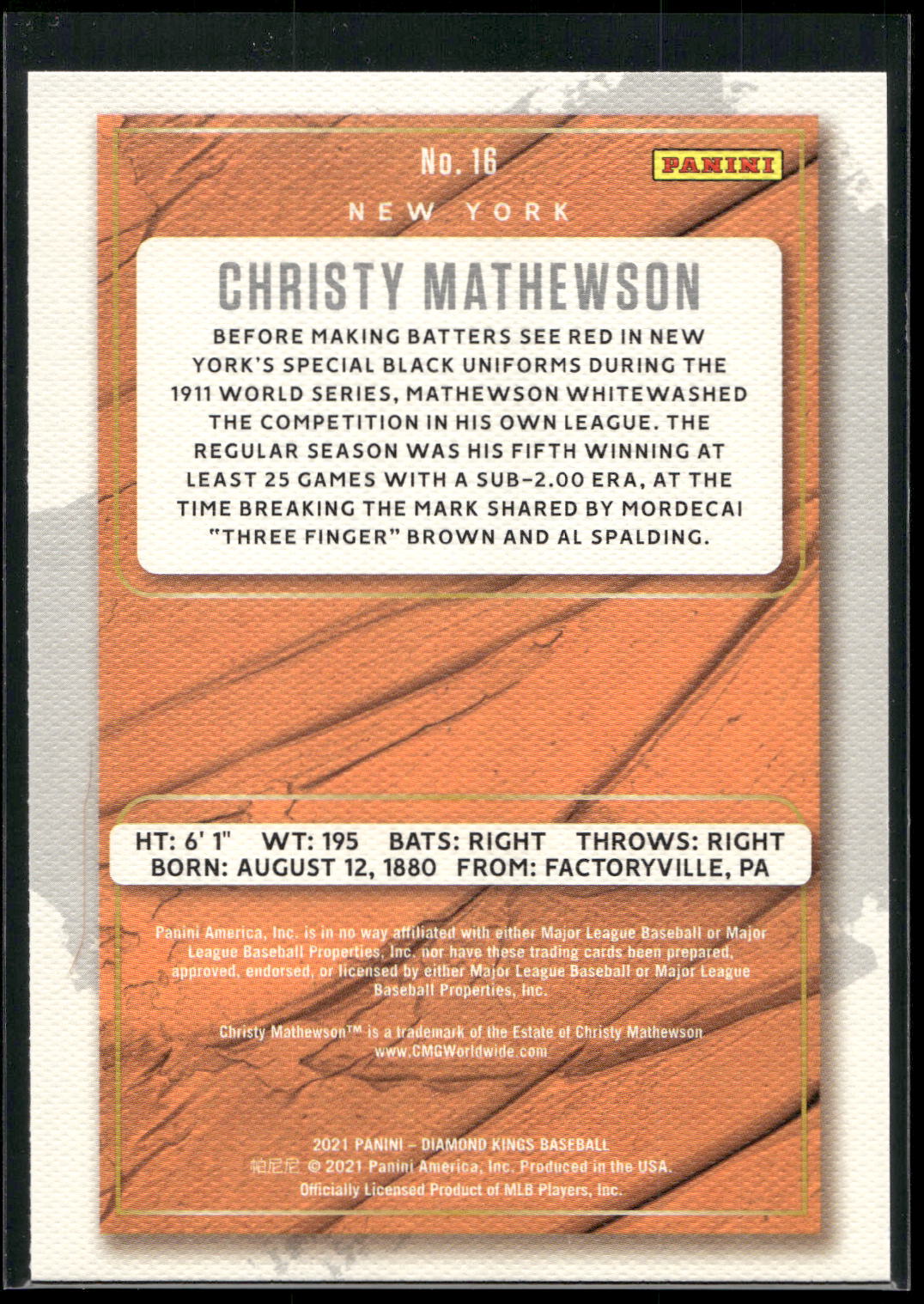 2021 Panini Diamond Kings #16 Christy Mathewson
