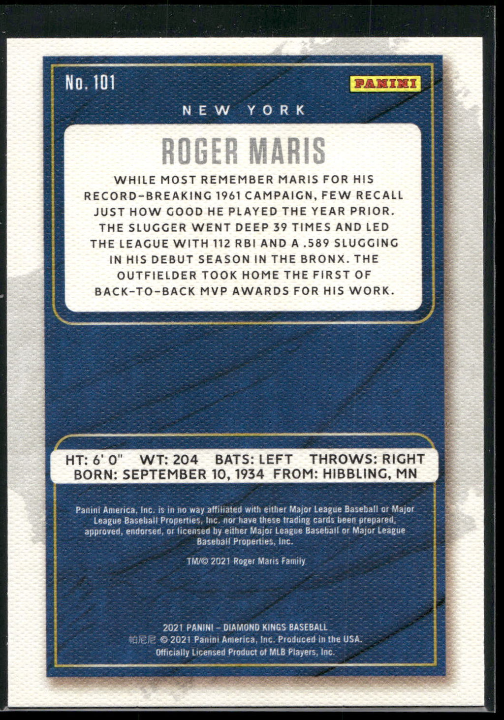 2021 Panini Diamond Kings #101 Roger Maris