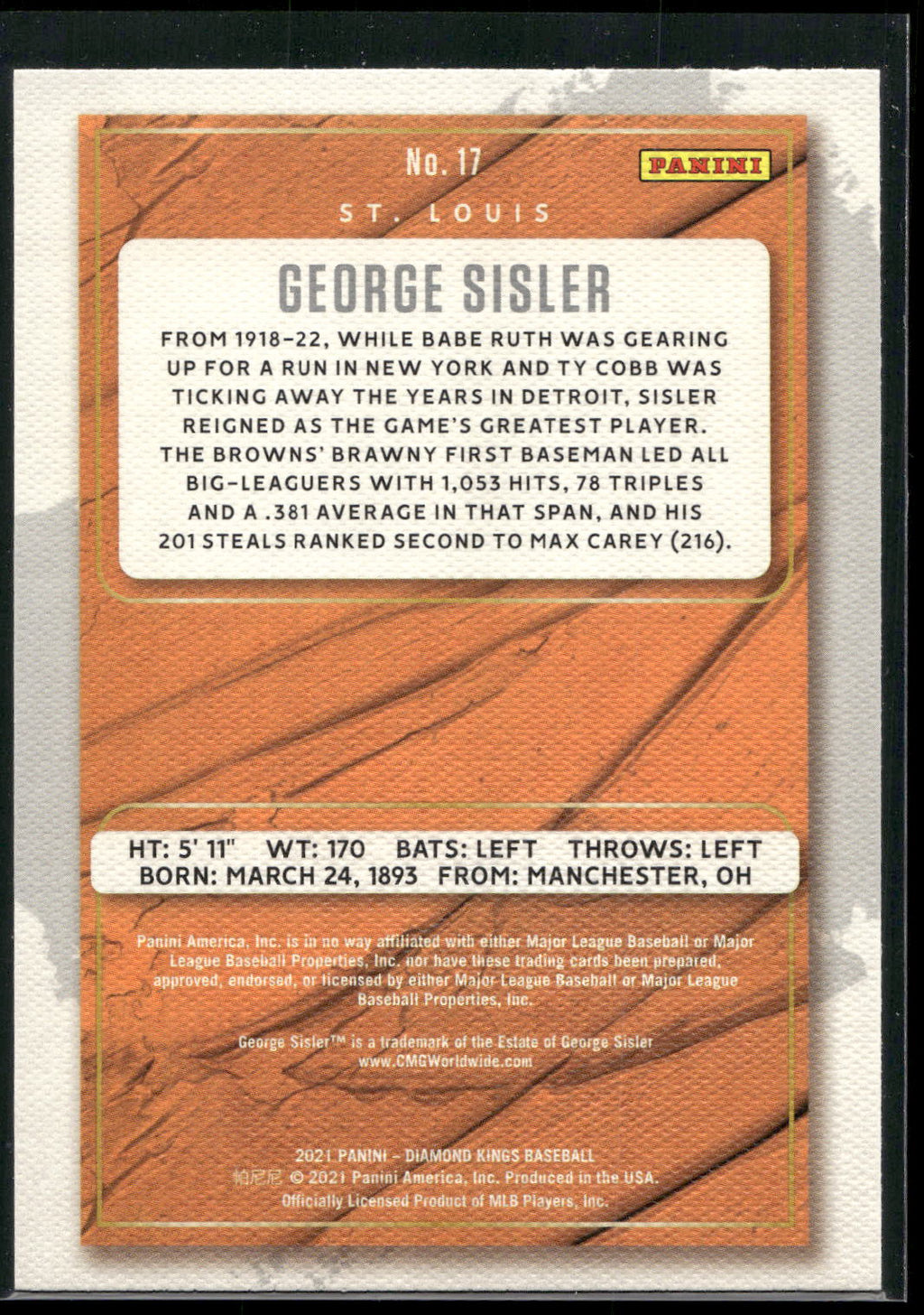 2021 Panini Diamond Kings #17 George Sisler