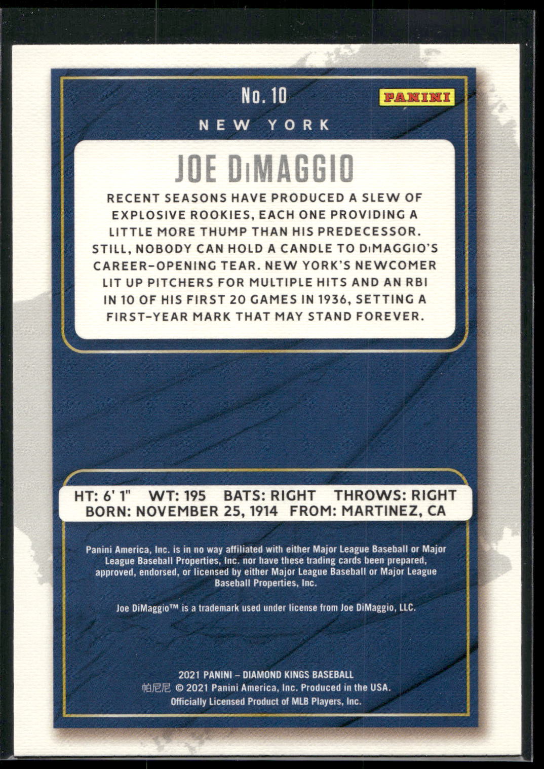 2021 Panini Diamond Kings #10 Joe DiMaggio