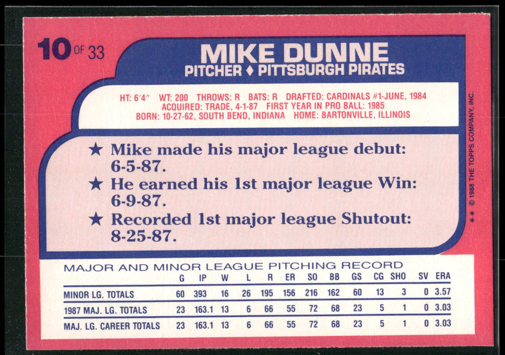 1988 Topps Toys "R" Us Rookies #10 Mike Dunne