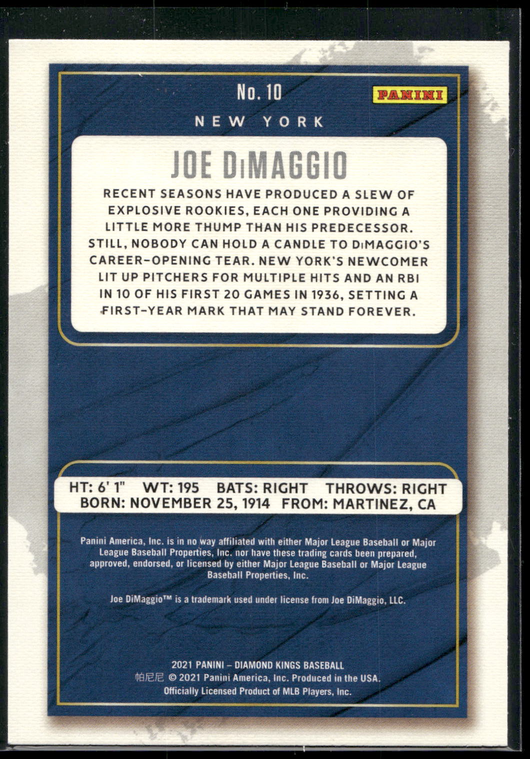 2021 Panini Diamond Kings #10 Joe DiMaggio