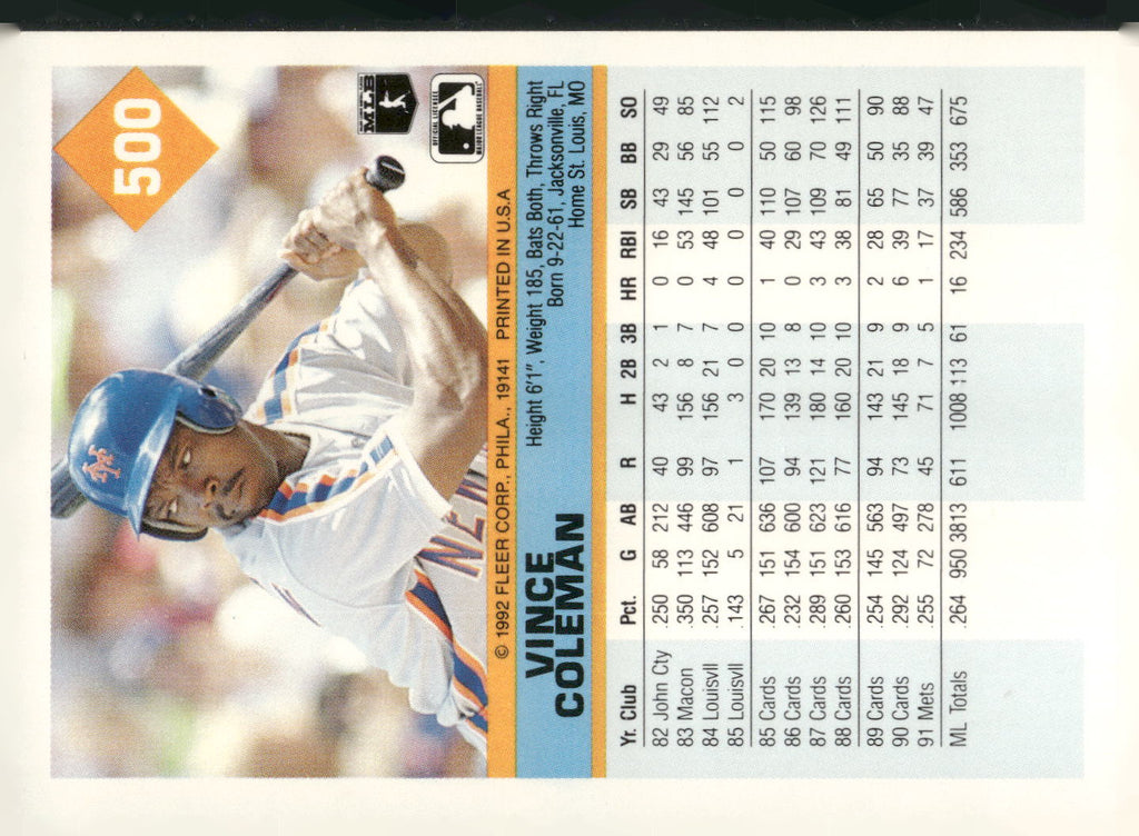 1992 Fleer #500 Vince Coleman