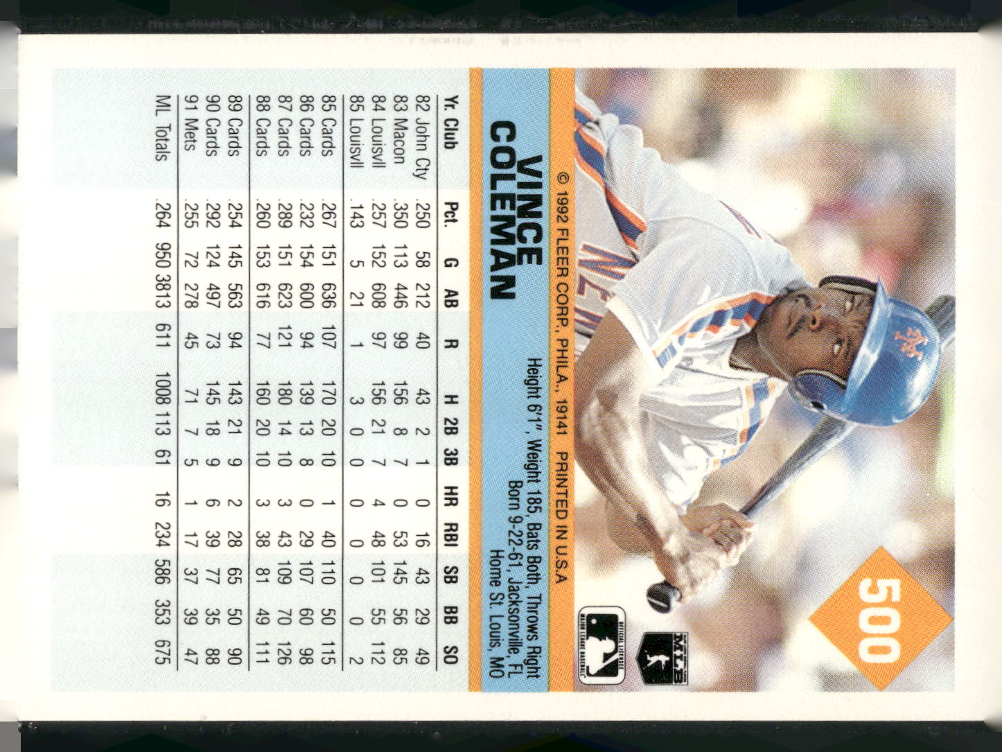 1992 Fleer #500 Vince Coleman