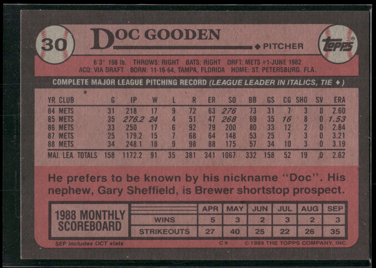 1989 Topps #30 Doc Gooden