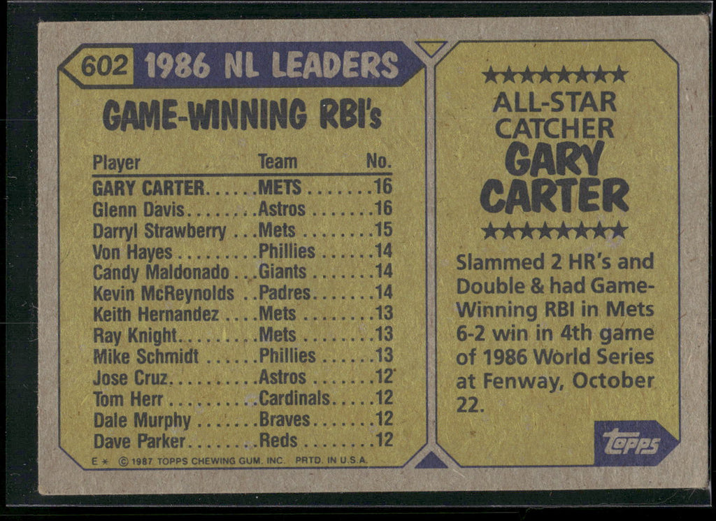 1987 Topps #602 Gary Carter