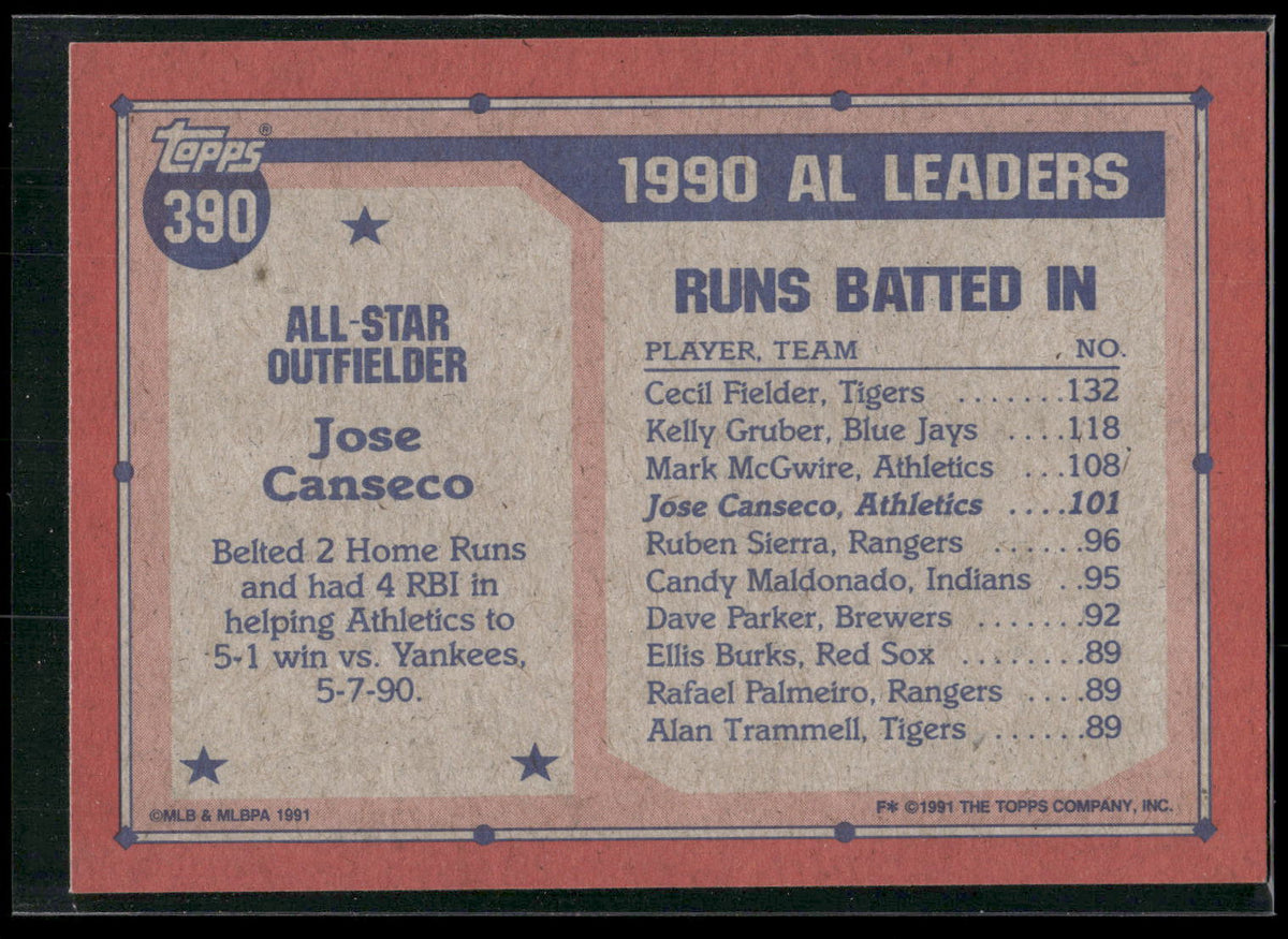 1991 Topps #390 Jose Canseco