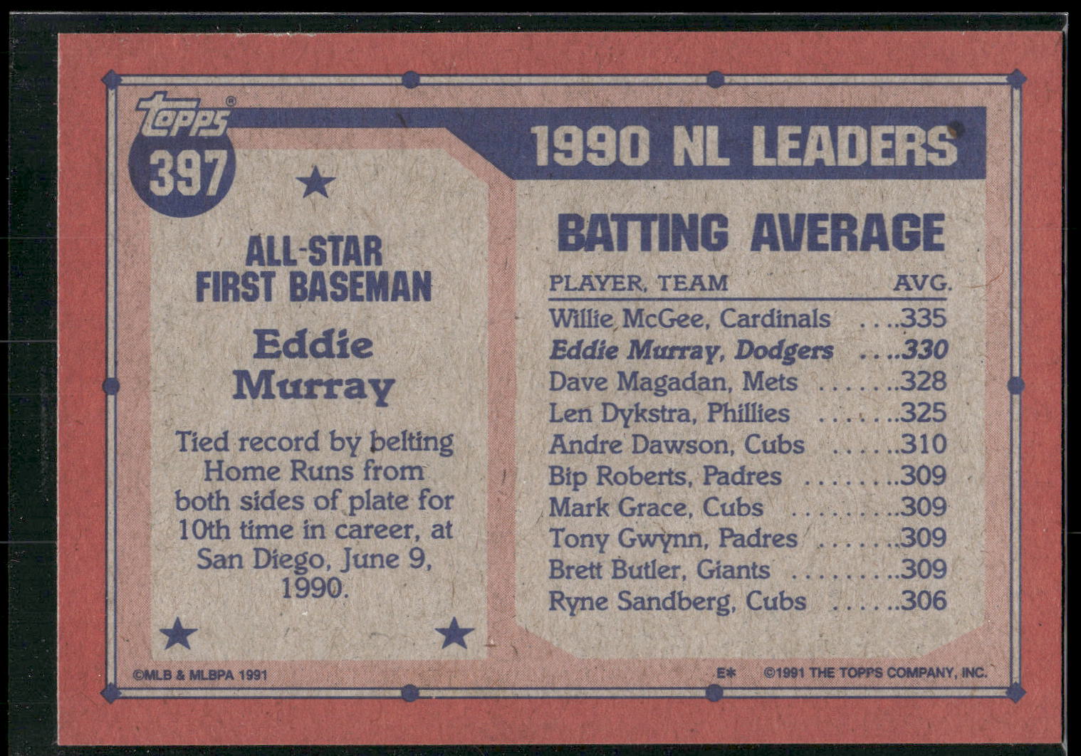 1991 Topps #397 Eddie Murray