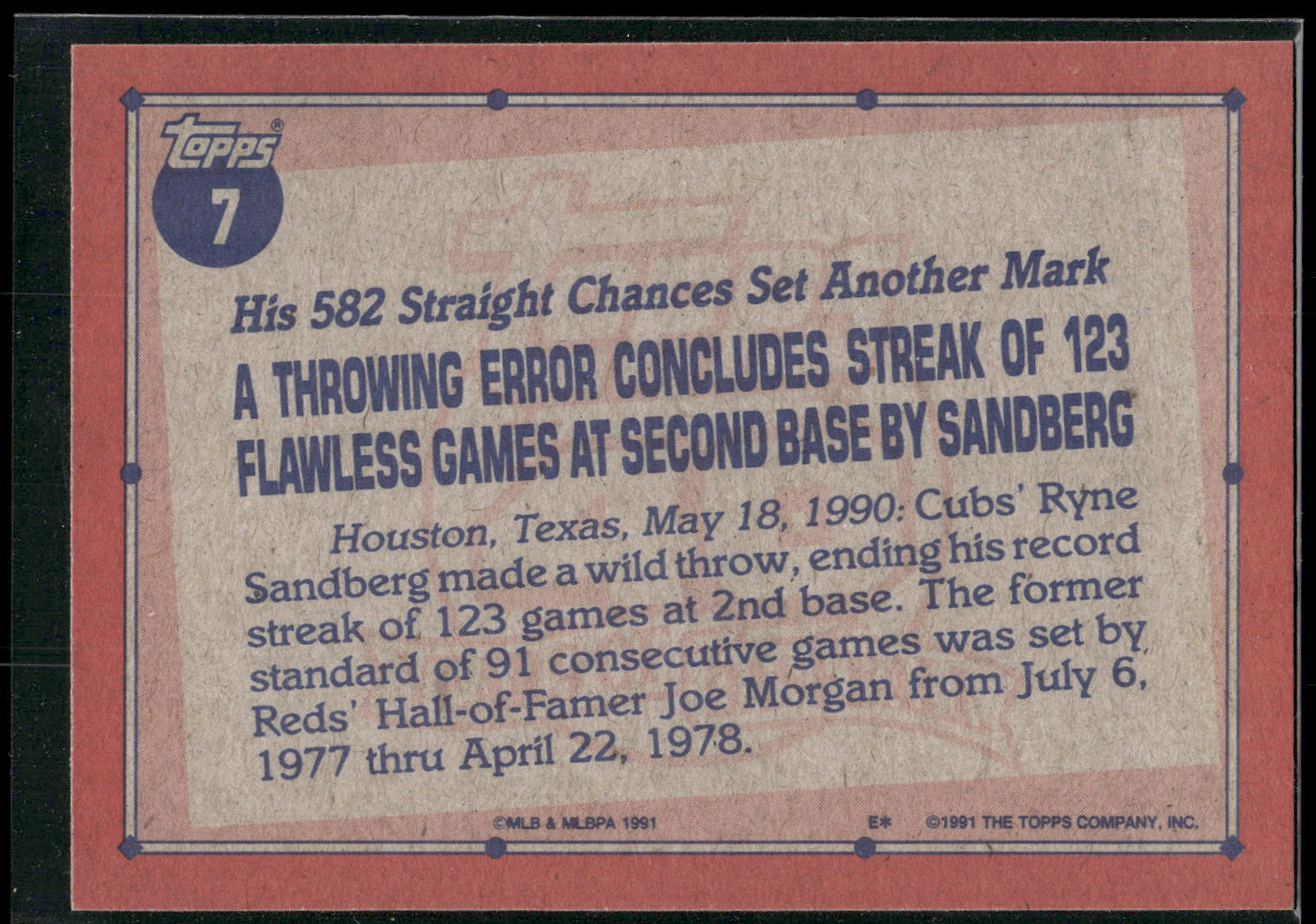 1991 Topps #7 Ryne Sandberg