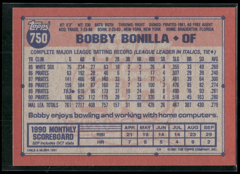 1991 Topps #750 Bobby Bonilla