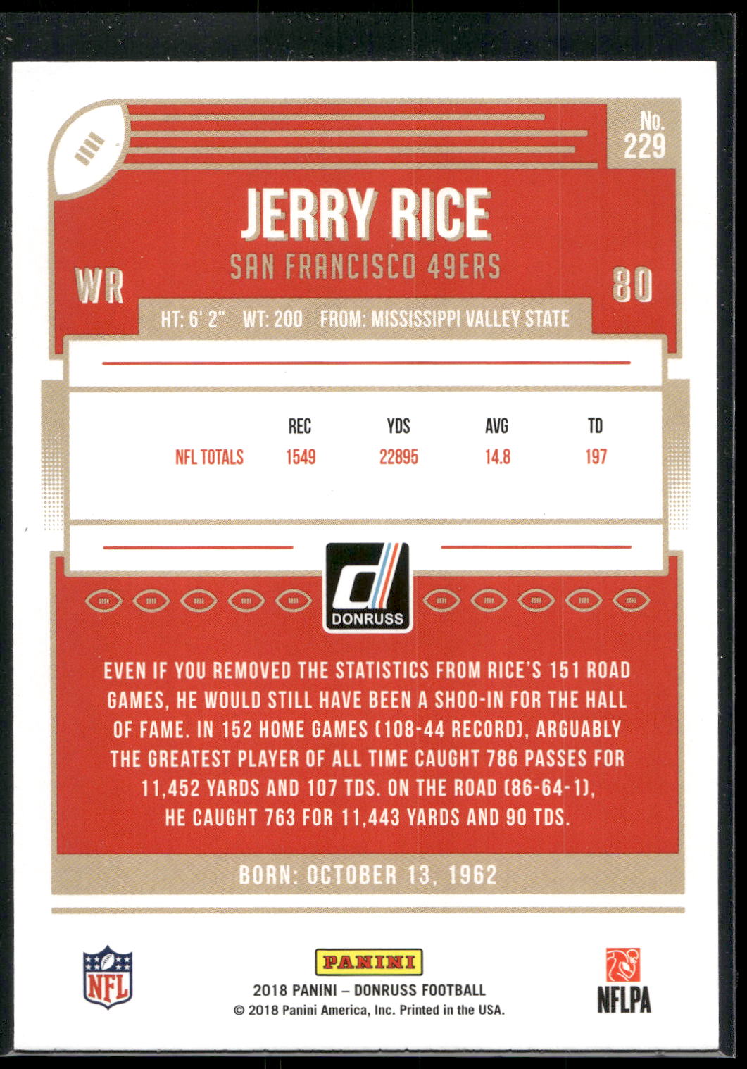 2018 Donruss #229 Jerry Rice