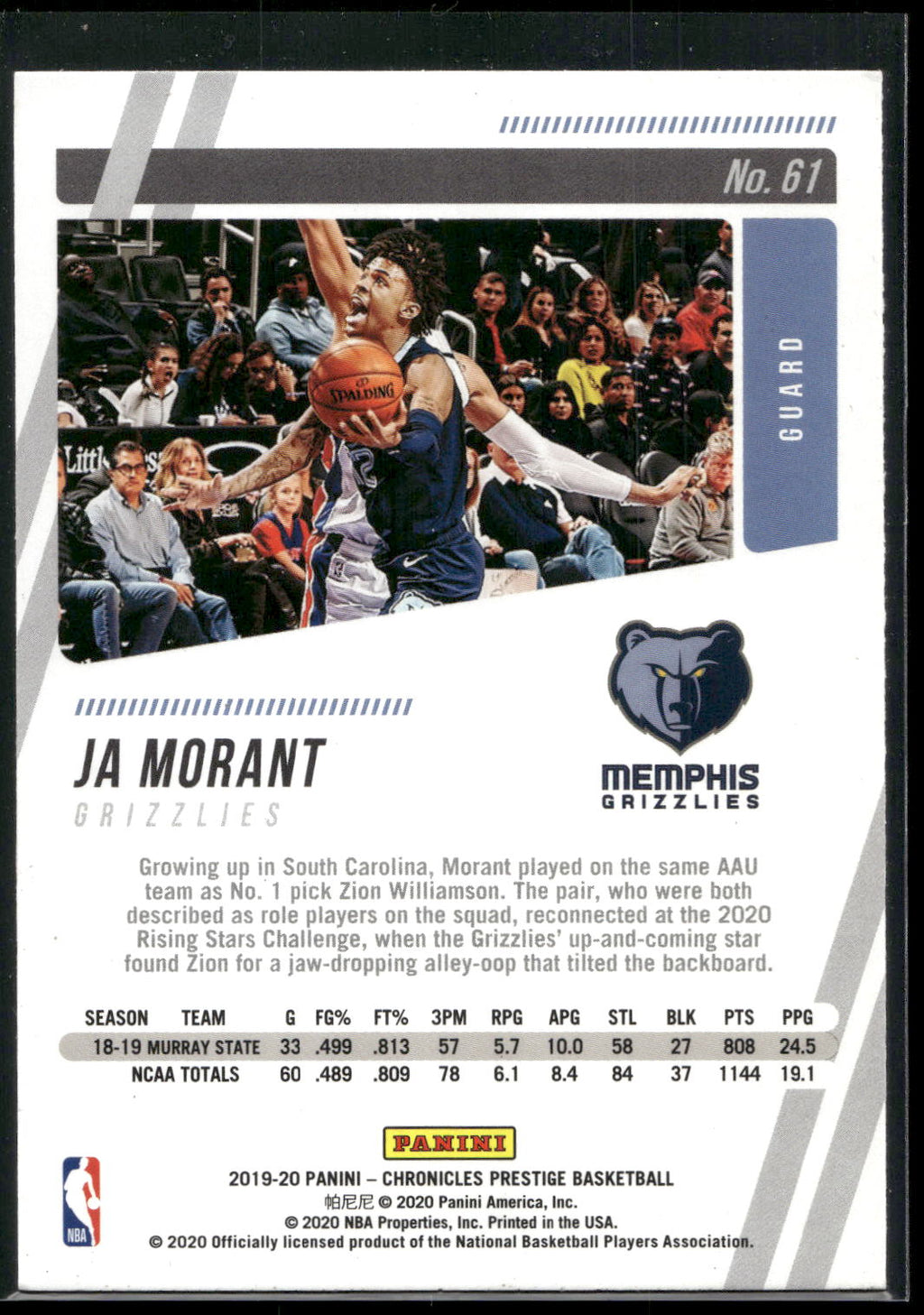 2019-20 Panini Chronicles #61 Ja Morant