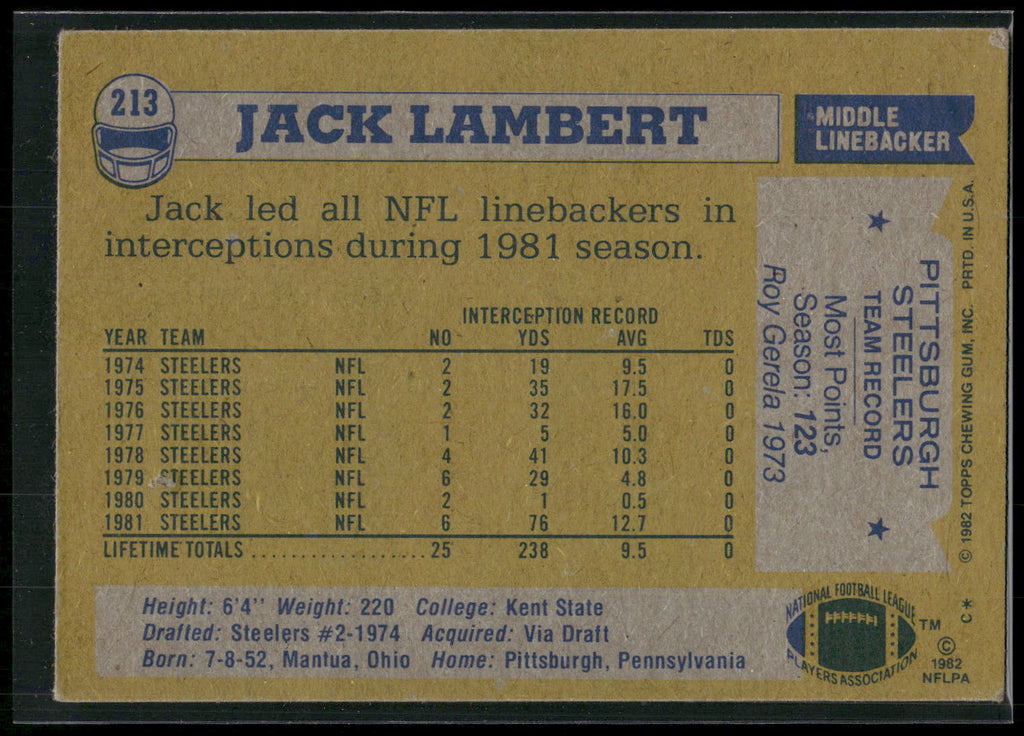 1982 Topps #213 Jack Lambert