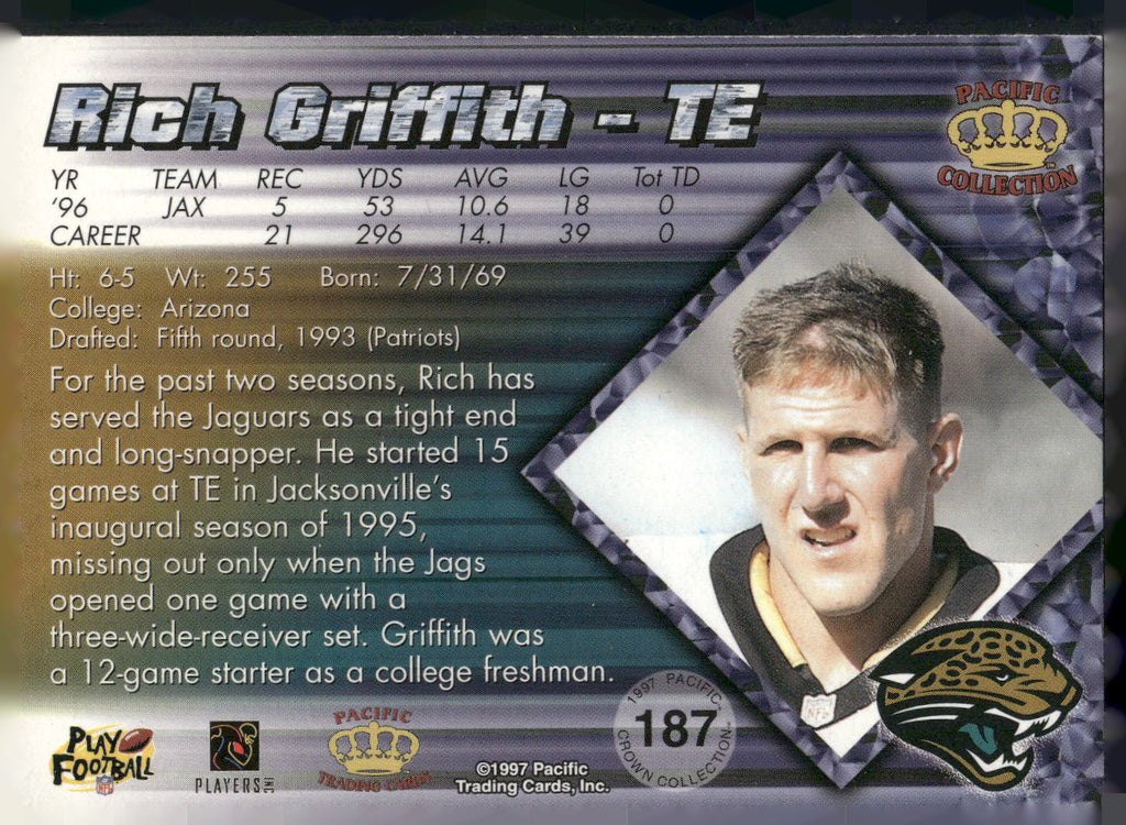 1997 Pacific Crown Collection #187 Rich Griffith - On Card Auto