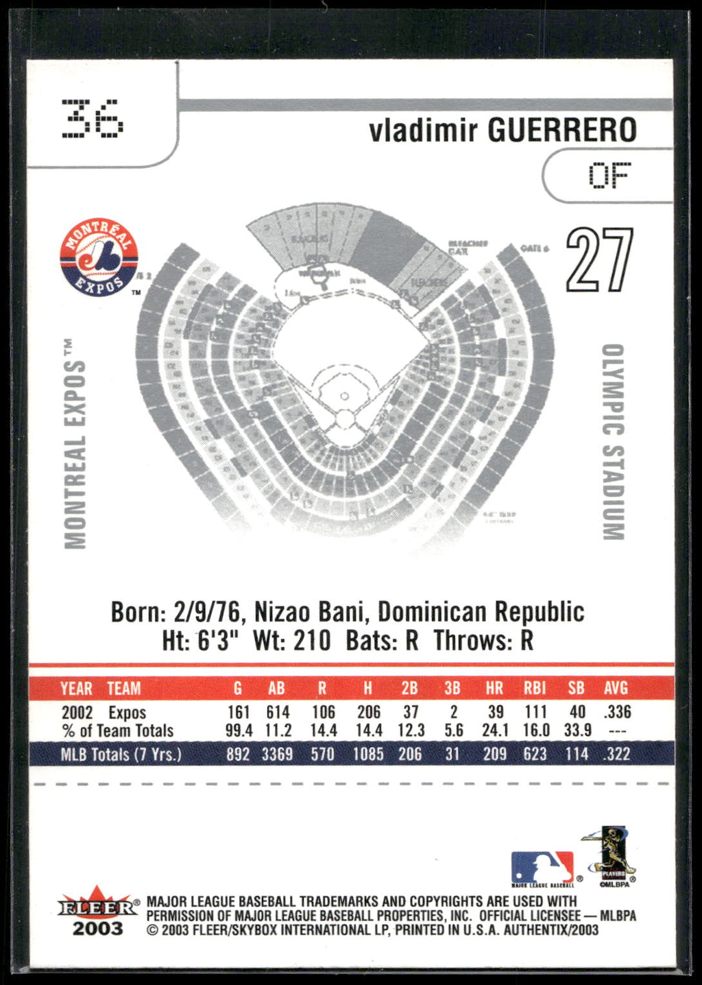 2003 Fleer Authentix #36 Vladimir Guerrero
