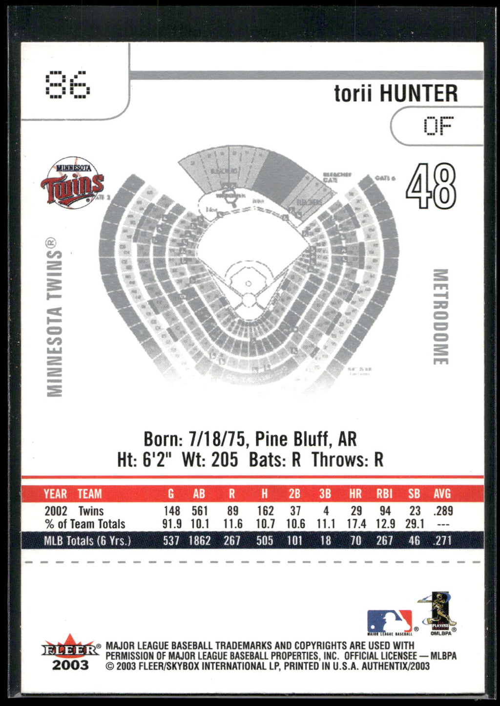 2003 Fleer Authentix #86 Torii Hunter