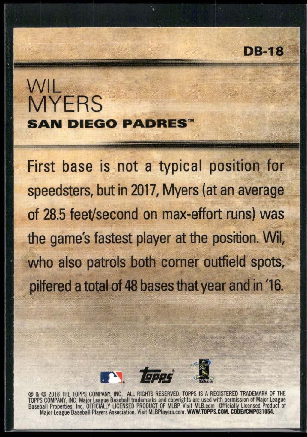 2018 Topps Update #DB-18 Wil Myers Don't Blink