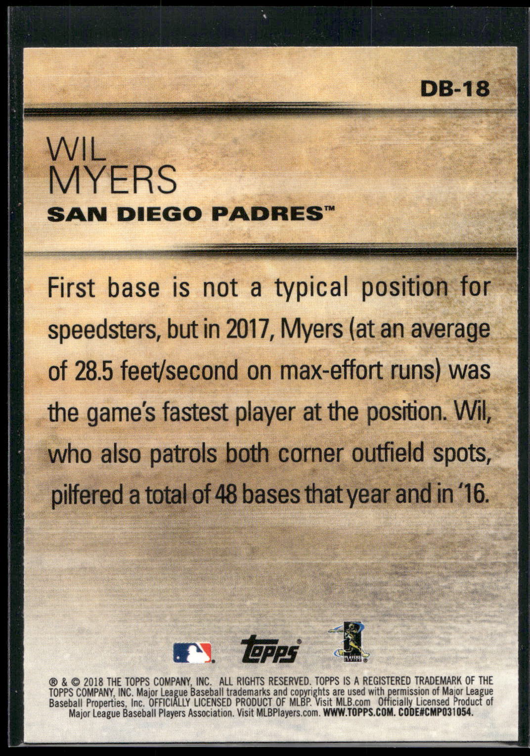 2018 Topps Update #DB-18 Wil Myers Don't Blink
