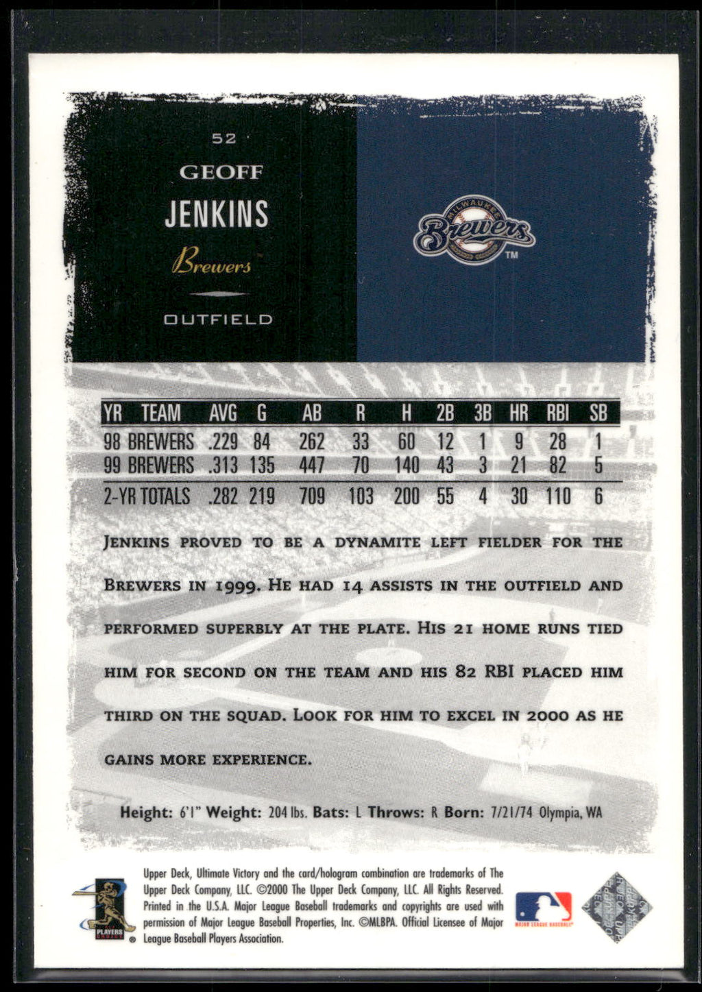 2000 Upper Deck Ultimate Victory #52 Geoff Jenkins