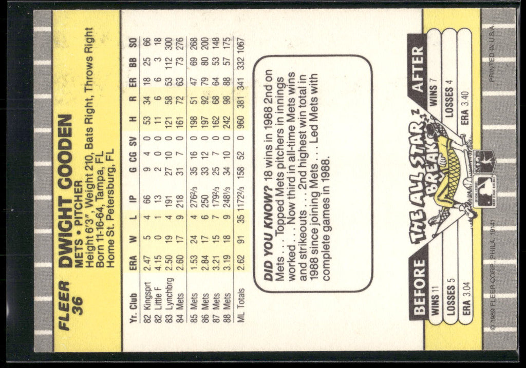 1989 Fleer #36 Dwight Gooden