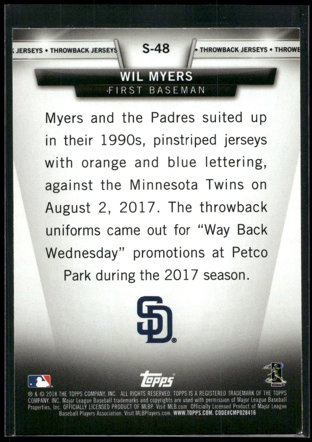 2018 Topps #S-48 Wil Myers Topps Salute (Series Two)
