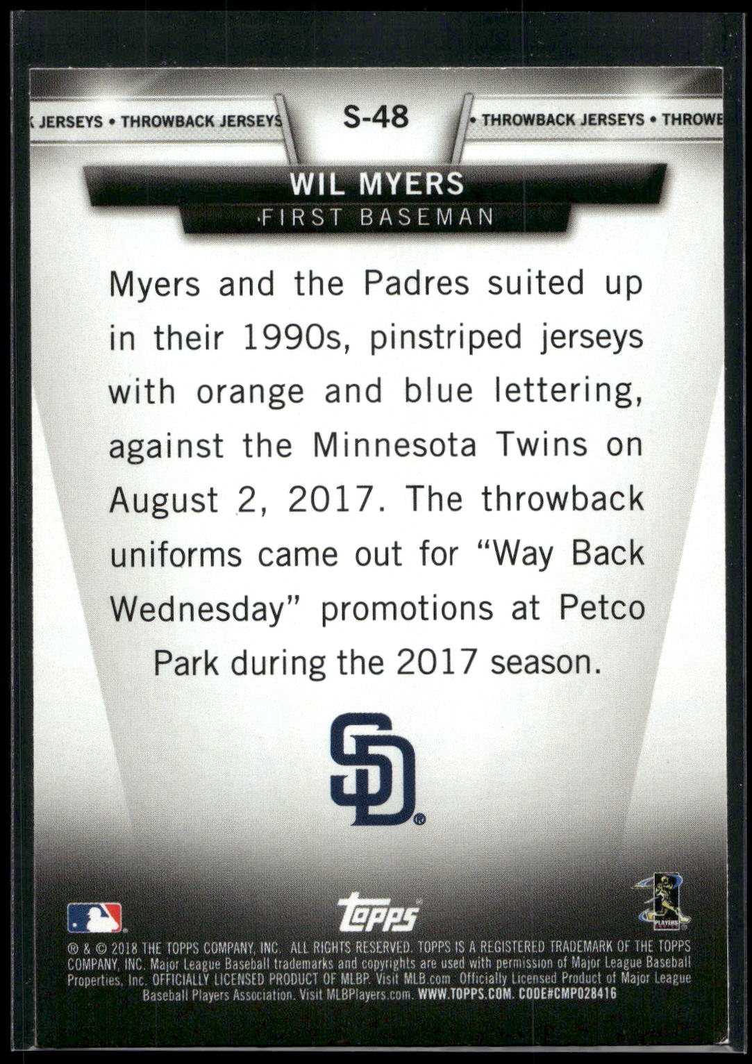 2018 Topps #S-48 Wil Myers Topps Salute (Series Two)