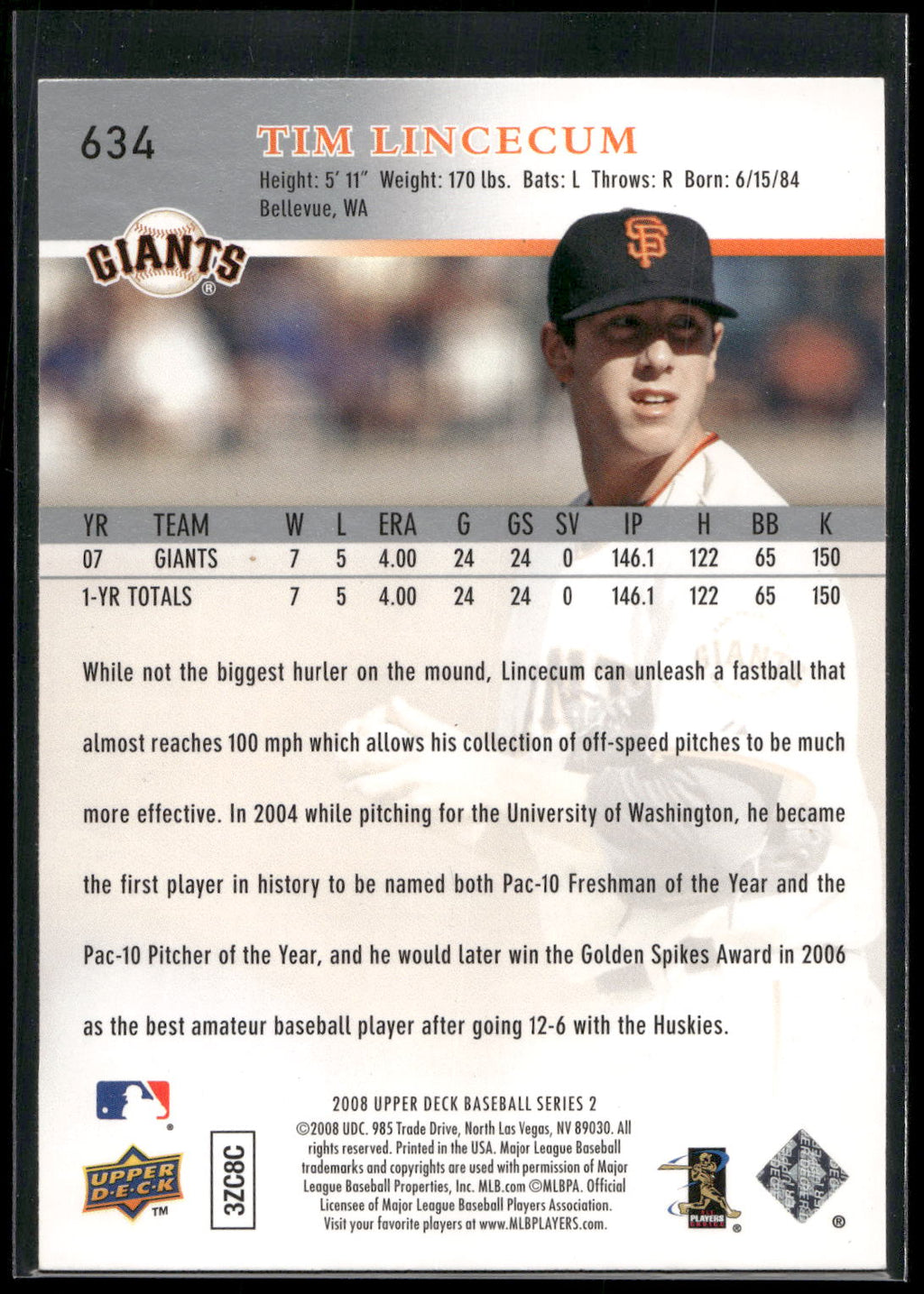 2008 Upper Deck #634 Tim Lincecum