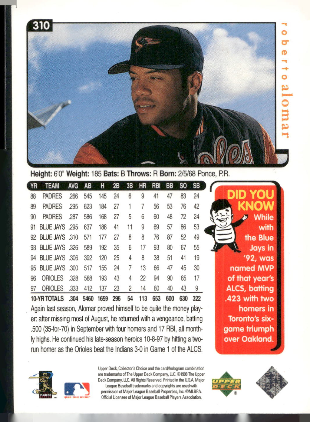 1998 Collector's Choice #310 Roberto Alomar