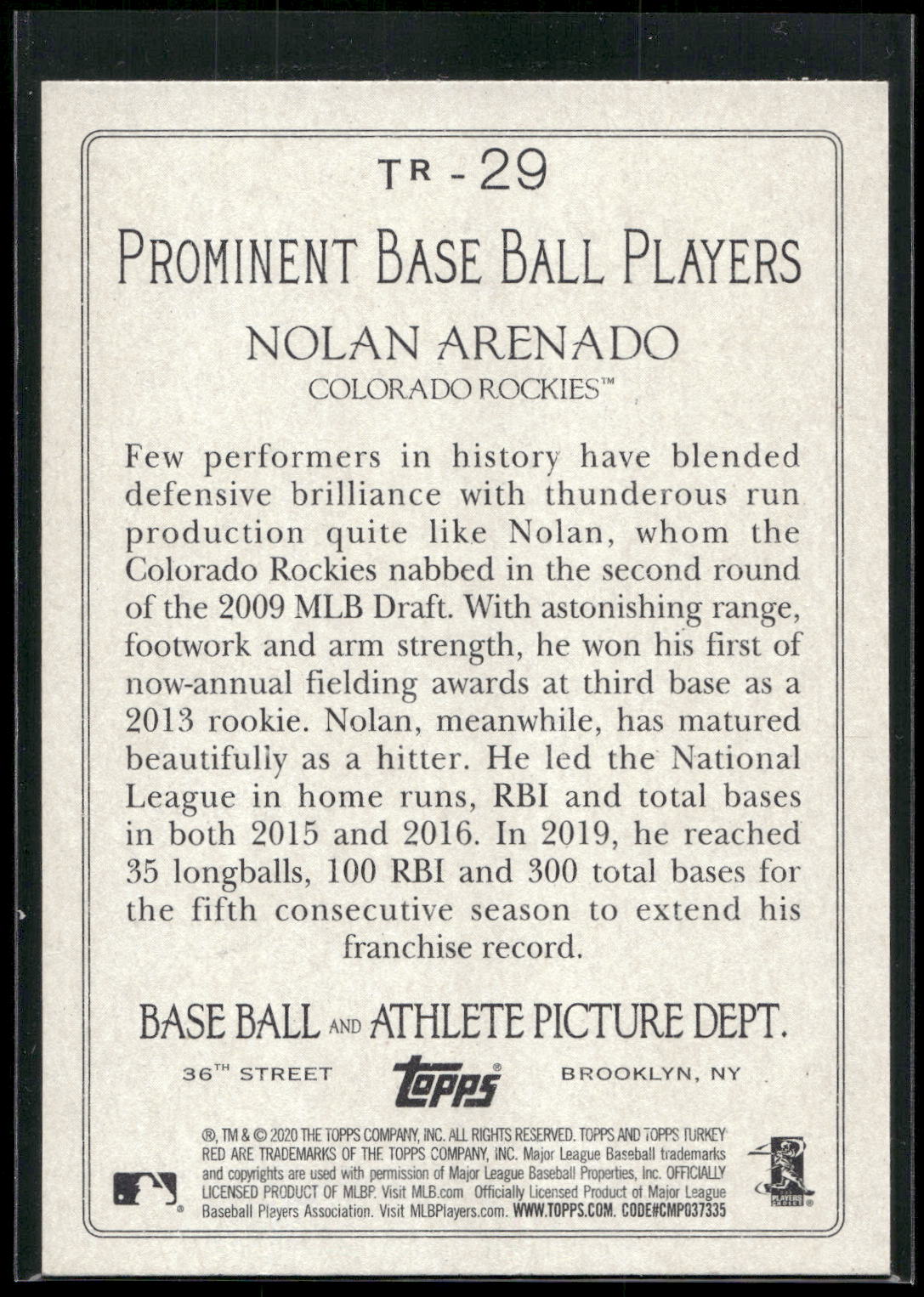 2020 Topps #TR-29 Nolan Arenado Turkey Red 2020 (Series 1)