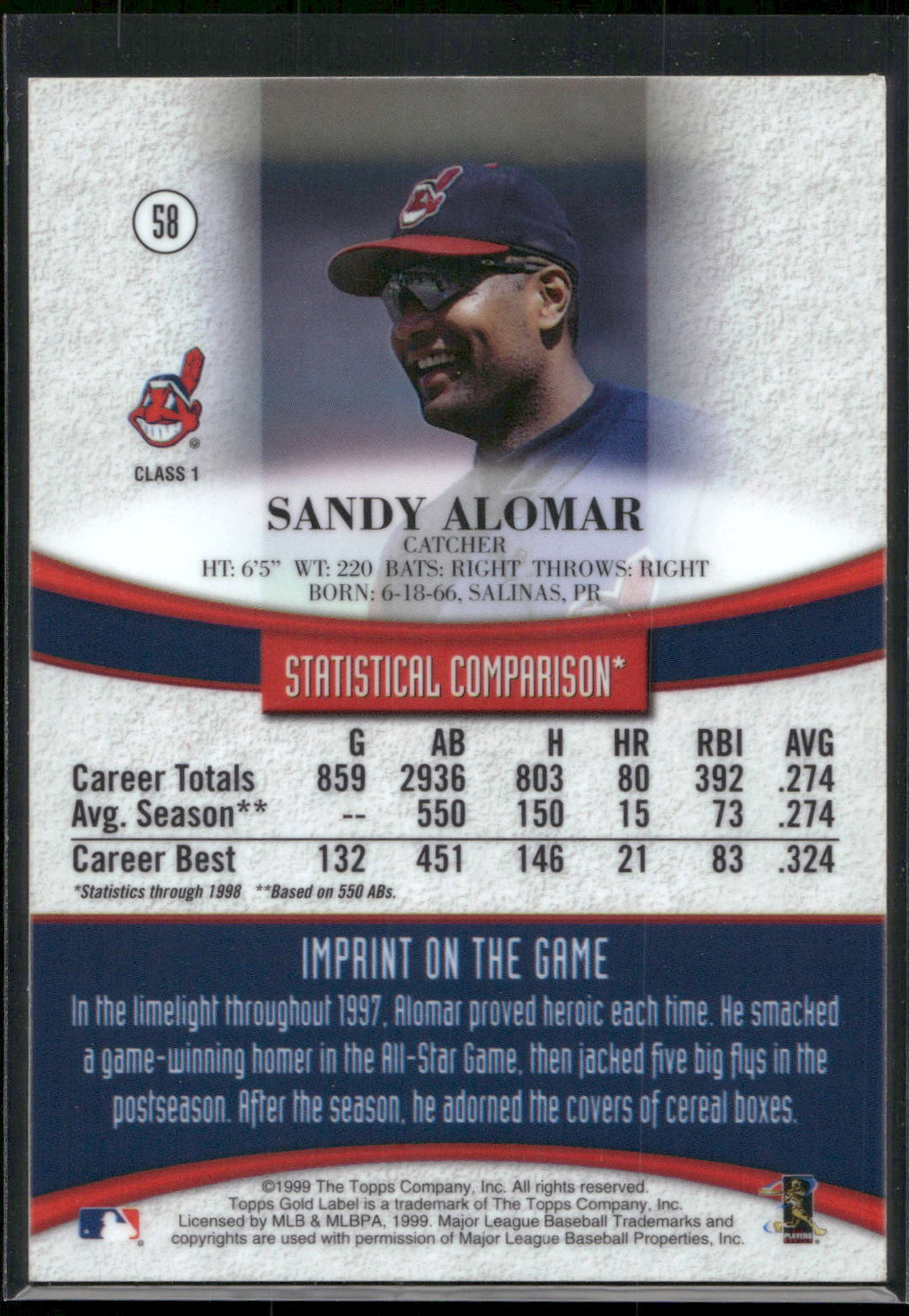 1999 Topps Gold Label #58 Sandy Alomar