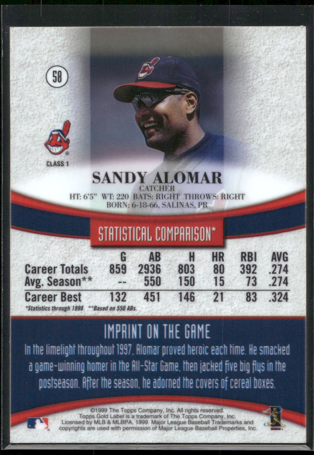 1999 Topps Gold Label #58 Sandy Alomar