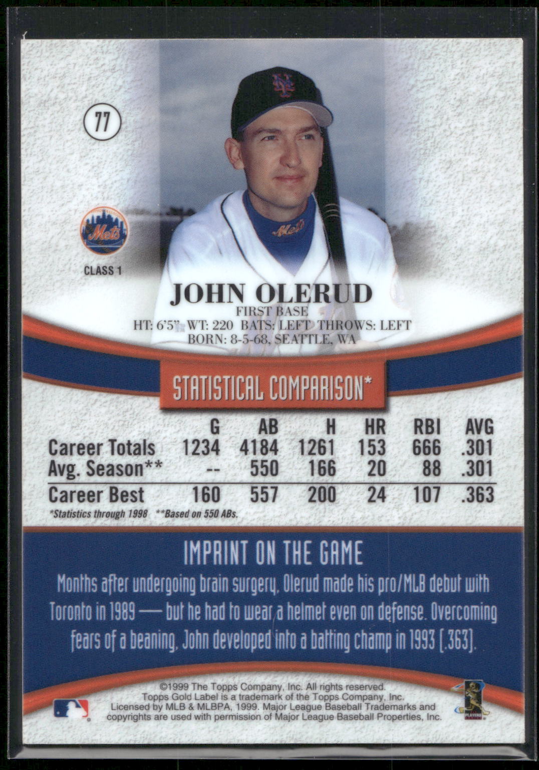 1999 Topps Gold Label #77 John Olerud