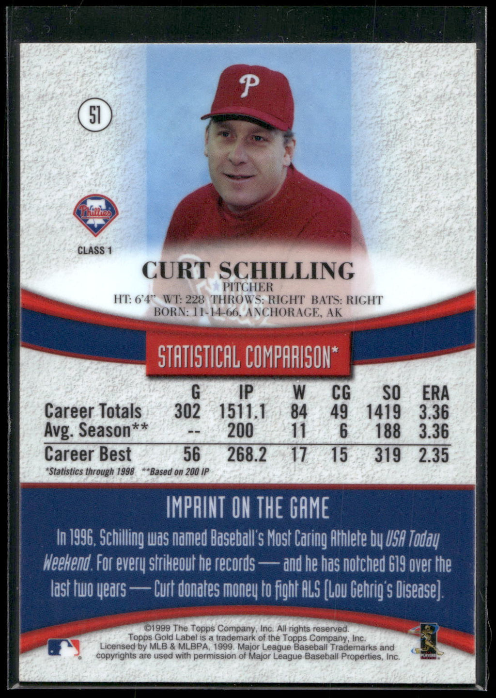 1999 Topps Gold Label #51 Curt Schilling