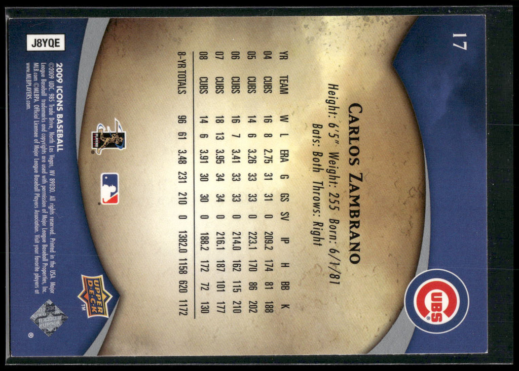 2009 Upper Deck Icons #17 Carlos Zambrano
