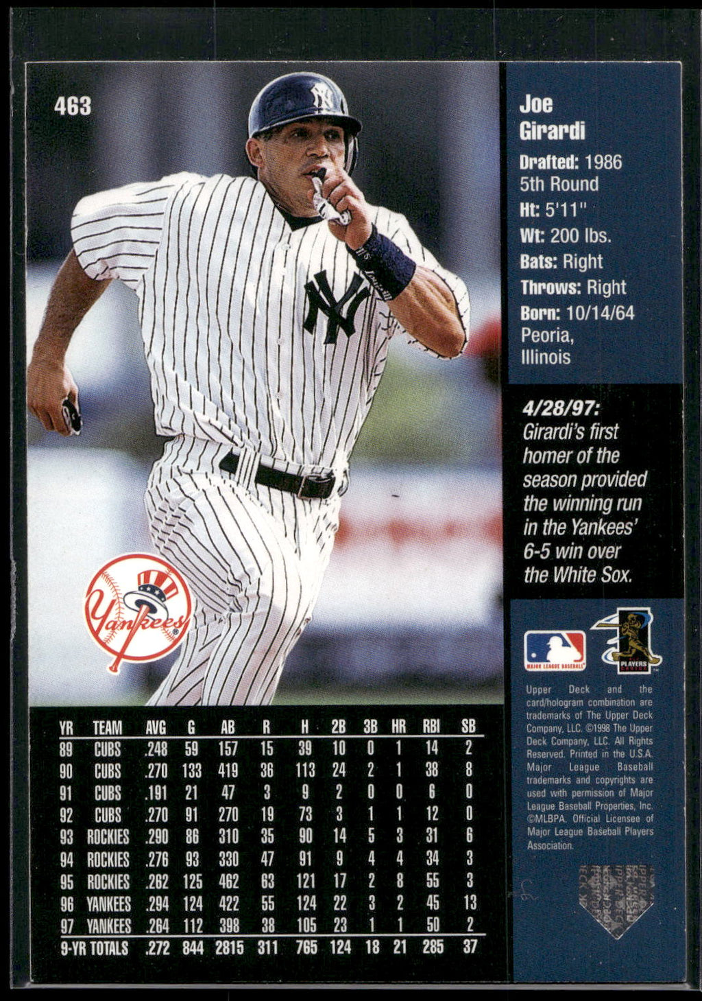 1998 Upper Deck #463 Joe Girardi
