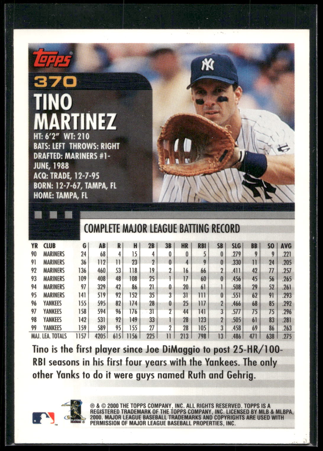 2000 Topps #370 Tino Martinez