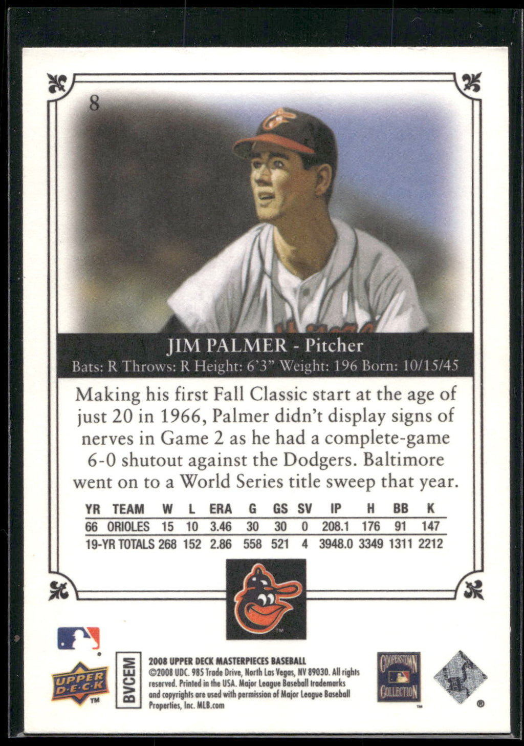 2008 Upper Deck Masterpieces #8 Jim Palmer