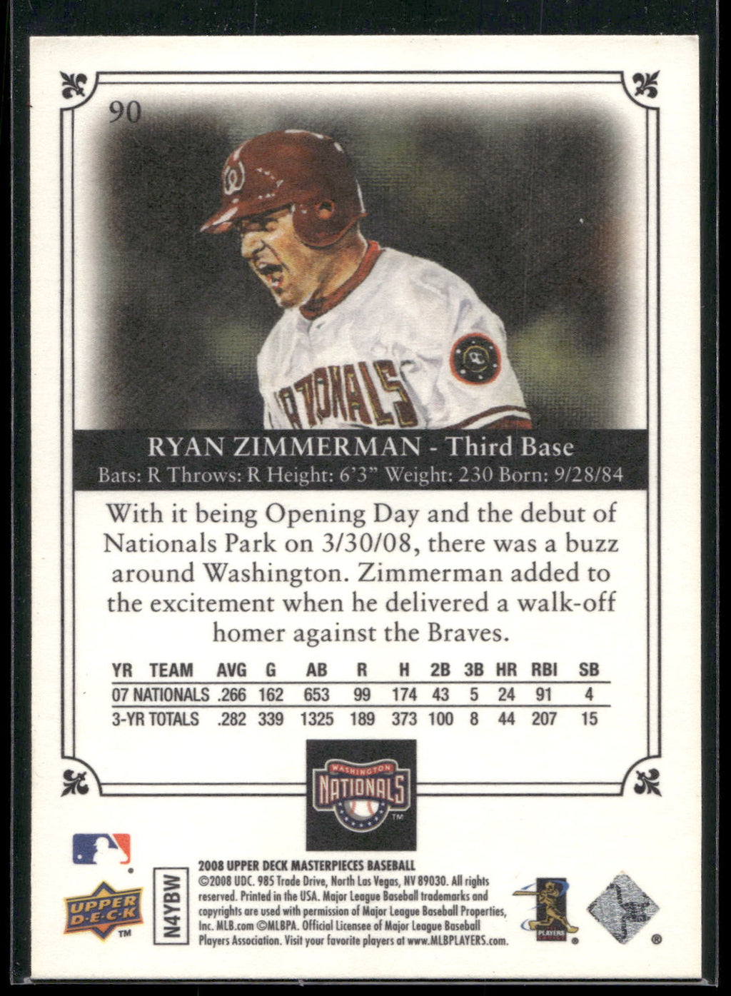 2008 Upper Deck Masterpieces #90 Ryan Zimmerman