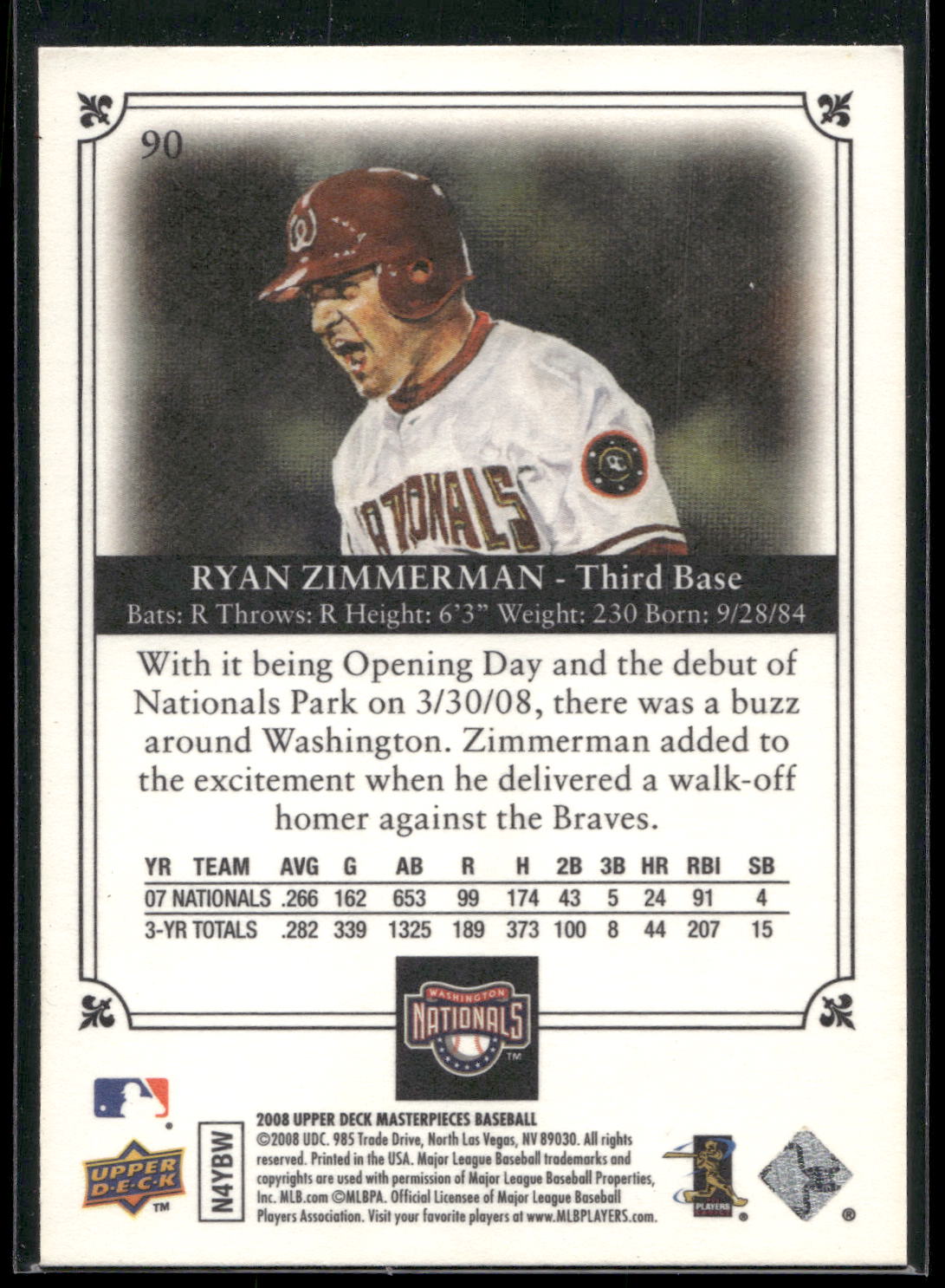 2008 Upper Deck Masterpieces #90 Ryan Zimmerman