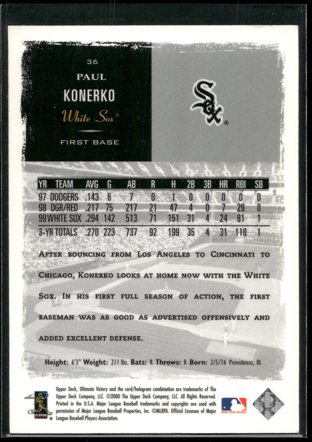 2000 Upper Deck Ultimate Victory #36 Paul Konerko
