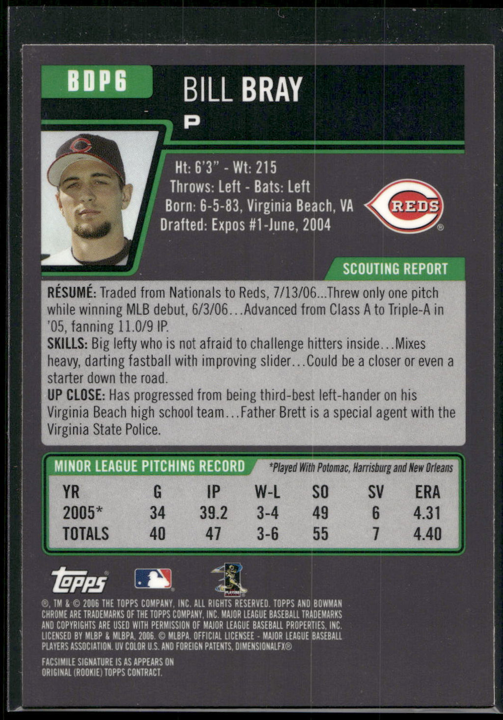 2006 Bowman Draft Picks & Prospects #BDP6 Bill Bray Chrome